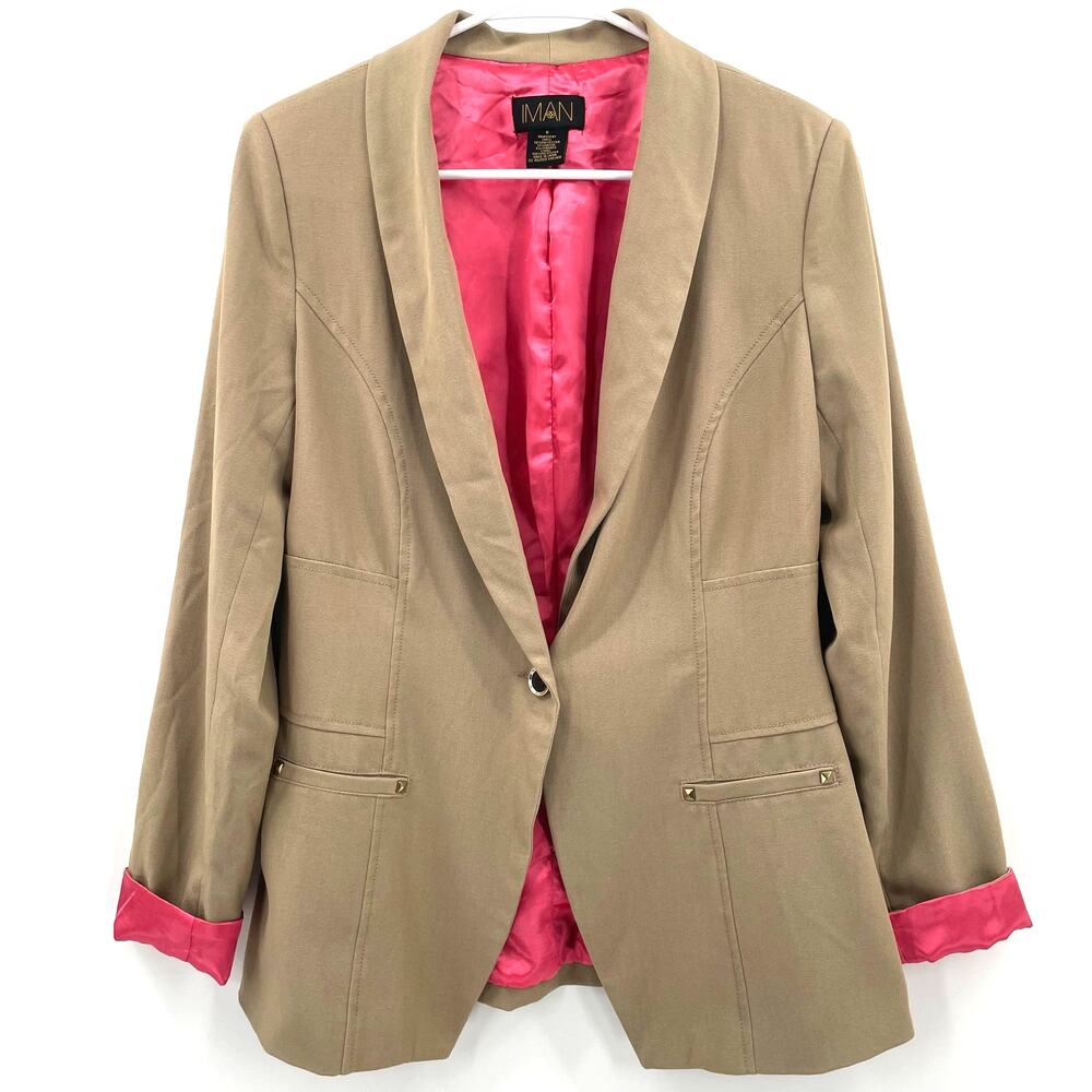 Iman Women's Blazer, Tan With Pink Lining,‎ Size Small
